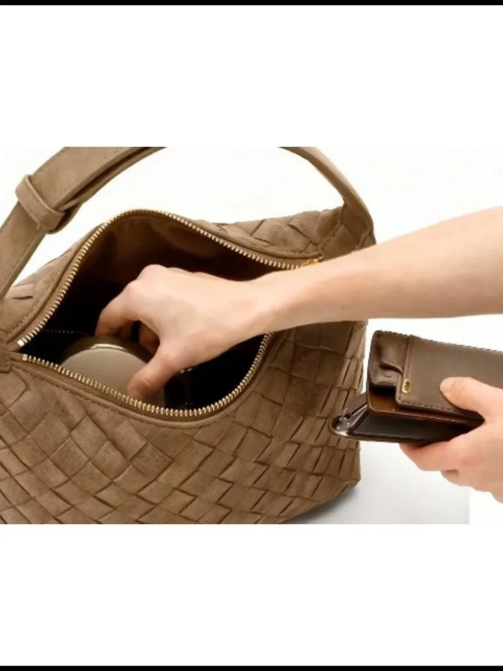 Faux Suede Hand-Woven Hobo Shoulder Bag Vegan Leather Women
